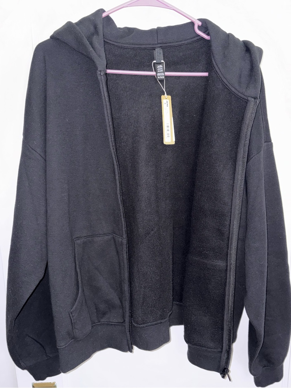 NWT - Skims Black Cotton Fleece Zip-Up Hoodie - Size: XL